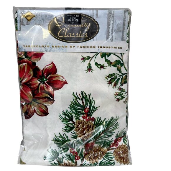 Christmas Tablecloth Holiday Classics Holly Floral 52x70 Rectangle NEW - Picture 4 of 11